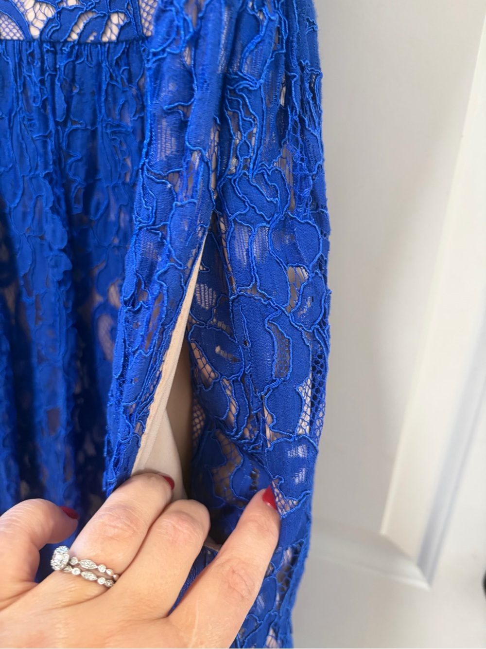 Eliza J size 12 Cobalt Blue Lace Midi Dress Spaghetti Strap Pockets Semi Formal‎ - Picture 5 of 14
